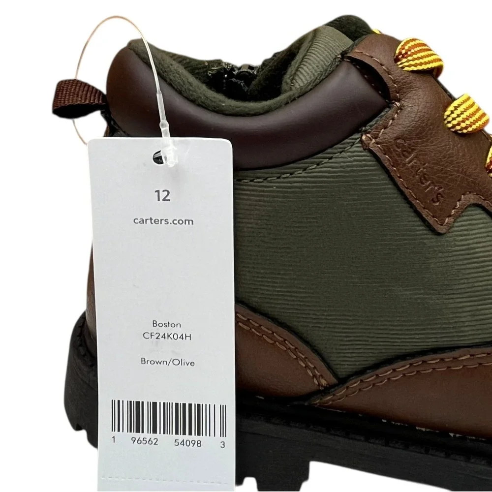 Carter's Little Boys Boston Fashion Ankle Boot Size 12 Brown-Olive Slip-on Style